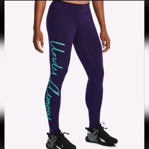UNDER ARMOUR | Purple Leggings with Teal UA Logo on Leg